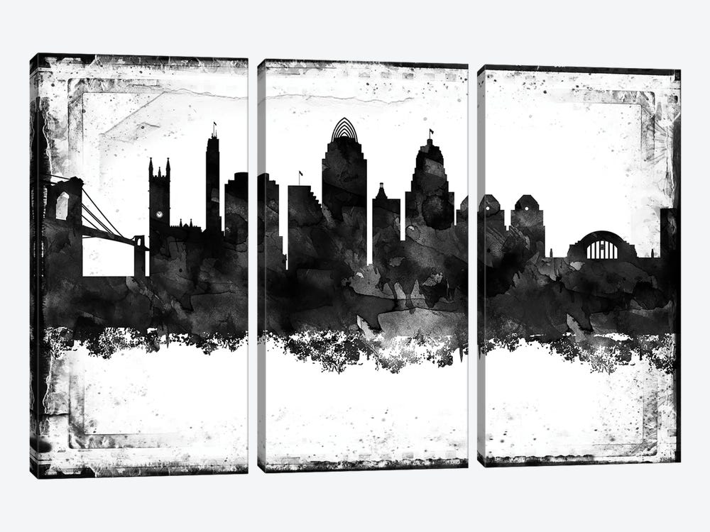 Cincinnati Black & White Film by WallDecorAddict 3-piece Canvas Art