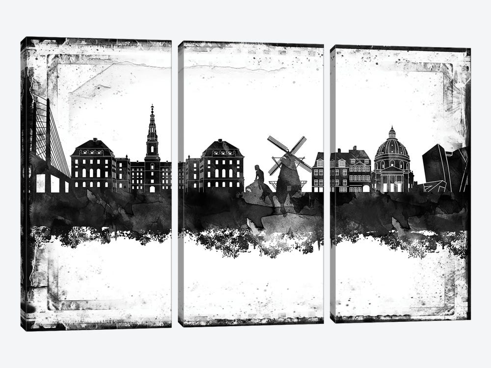 Copenhagen Black & White Film 3-piece Canvas Artwork