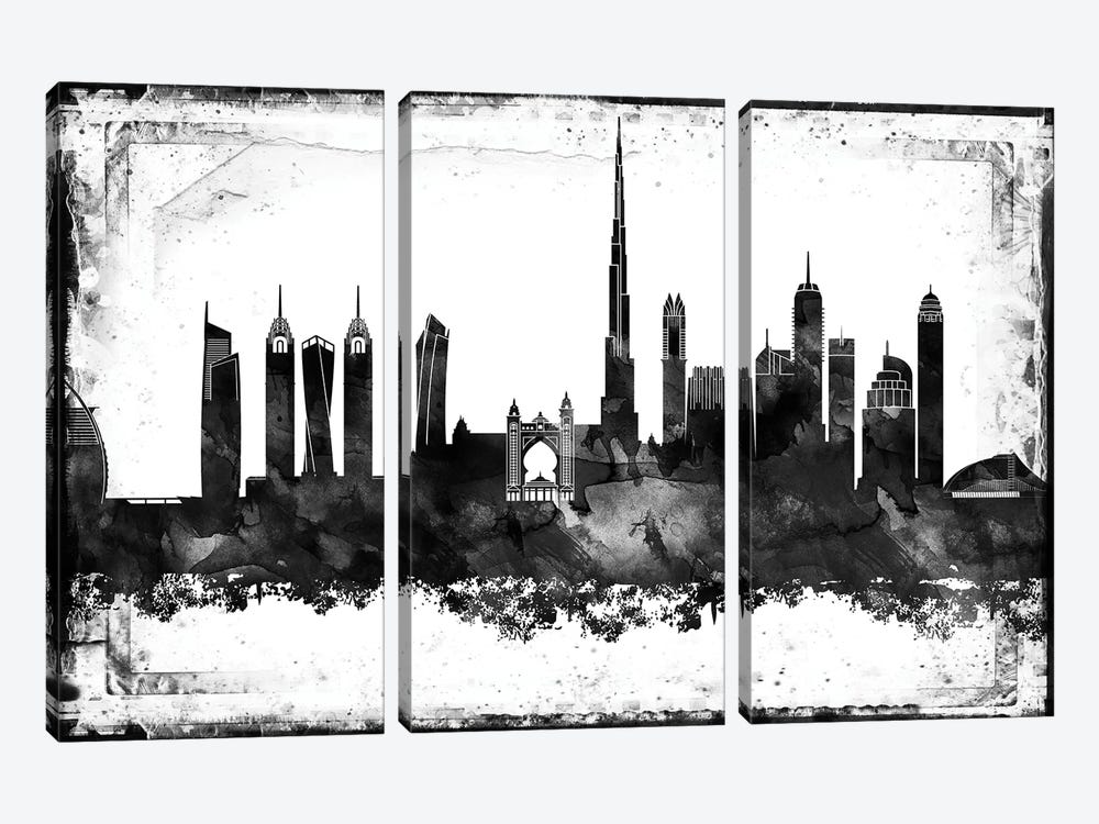 Dubai Black & White Film by WallDecorAddict 3-piece Canvas Wall Art