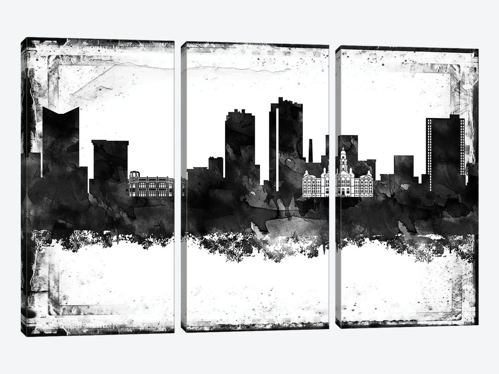 Fort Worth Black & White Film by WallDecorAddict 3-piece Canvas Art Print