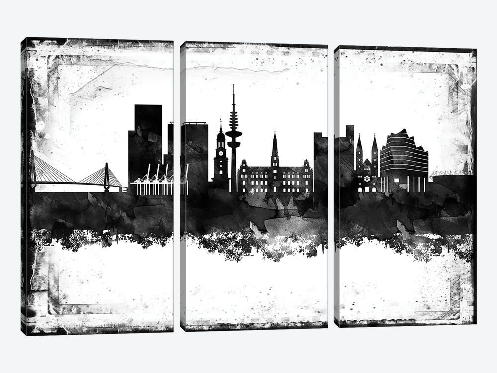 Hamburg Black & White Film by WallDecorAddict 3-piece Canvas Art Print