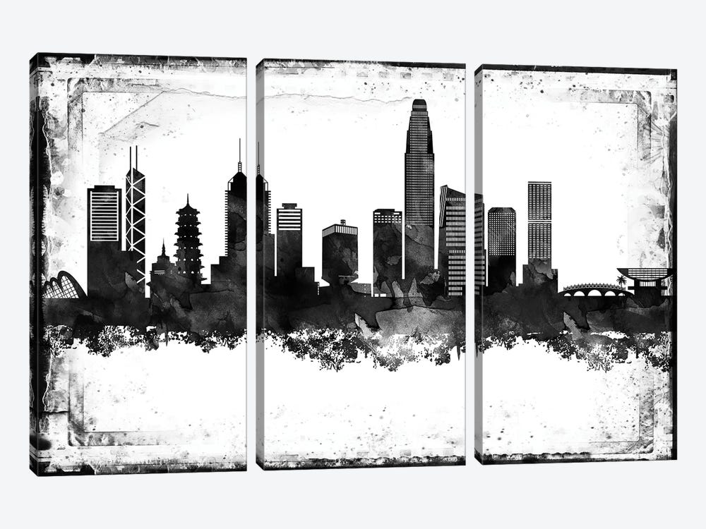 Hong Kong Black & White Film by WallDecorAddict 3-piece Art Print