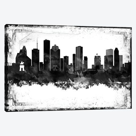 Houston Black And White Framed Skylines Canvas Print #WDA143} by WallDecorAddict Canvas Artwork