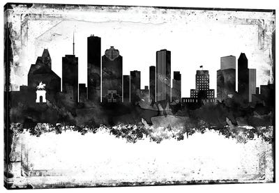 Houston Black And White Framed Skylines Canvas Art Print - Texas Art