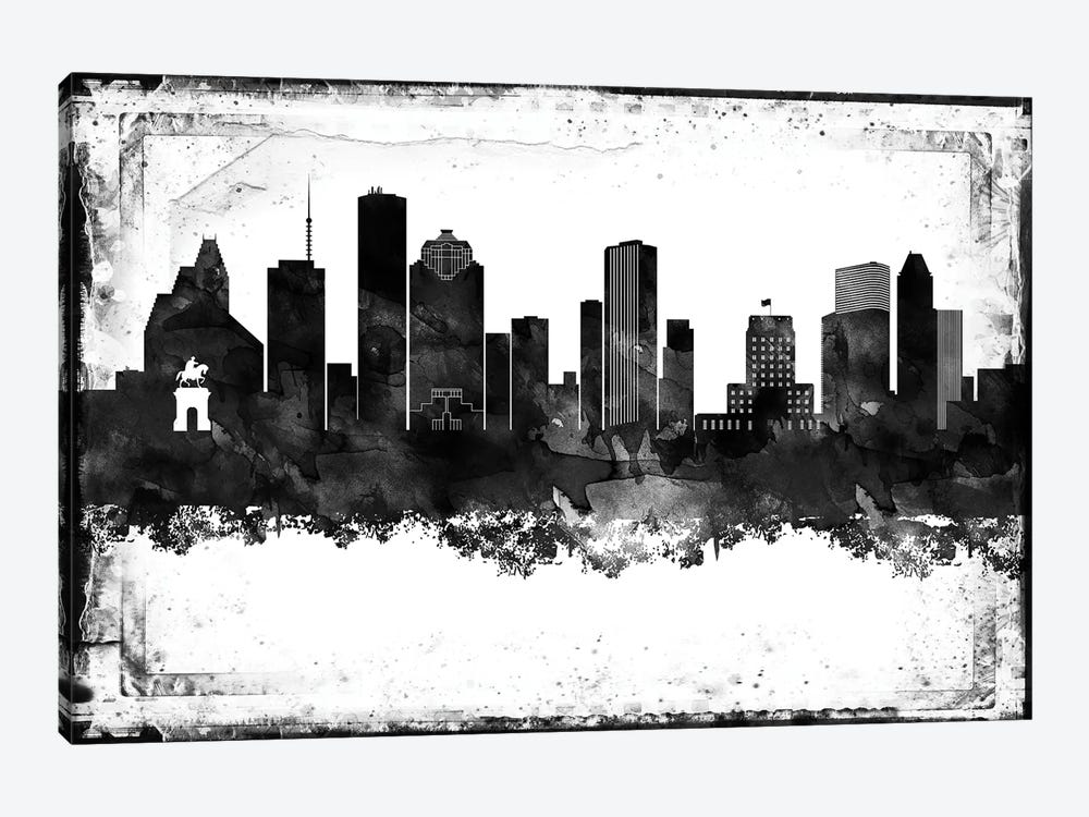 Houston Black And White Framed Skylines by WallDecorAddict 1-piece Canvas Print