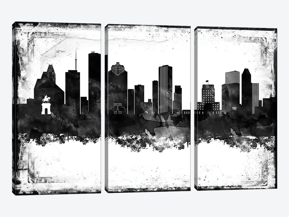 Houston Black And White Framed Skylines by WallDecorAddict 3-piece Art Print