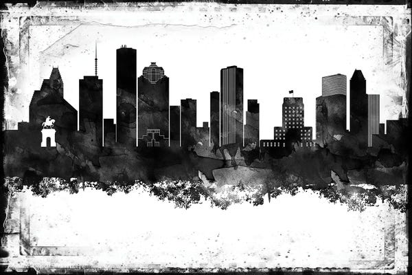 Black & White Scenic Art: Houston Black And White Framed Skylines by WallDecorAddict