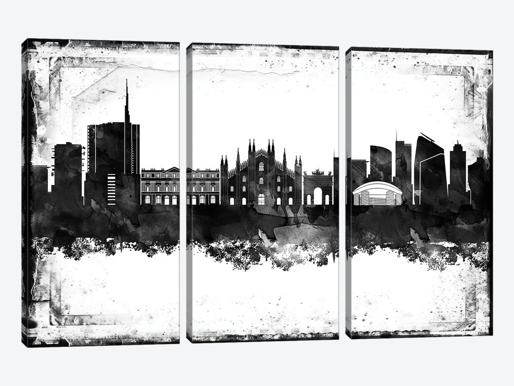 Milan Black & White Film by WallDecorAddict 3-piece Canvas Print