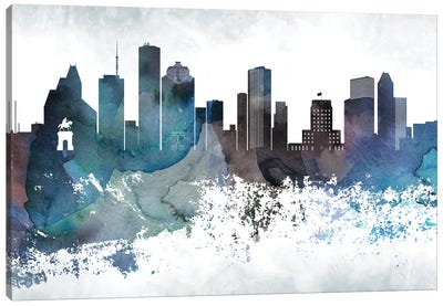 Houston Bluish Skylines Canvas Art Print - Houston Skylines