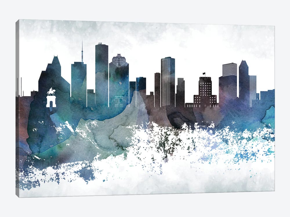 Houston Bluish Skylines by WallDecorAddict 1-piece Canvas Wall Art
