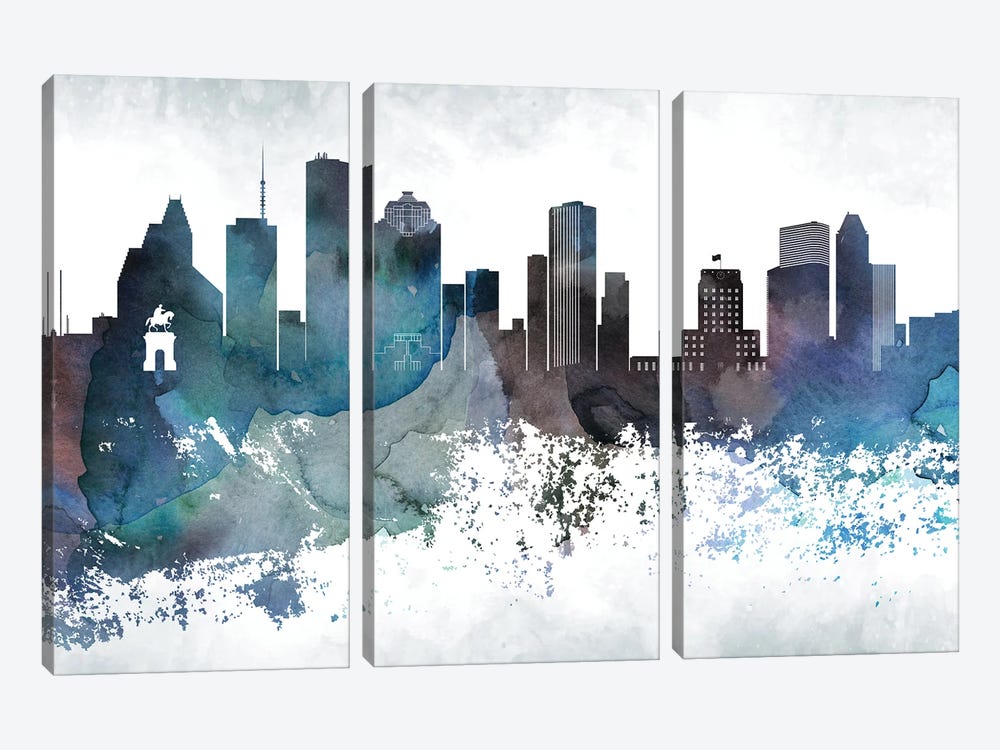 Houston Bluish Skylines by WallDecorAddict 3-piece Canvas Art