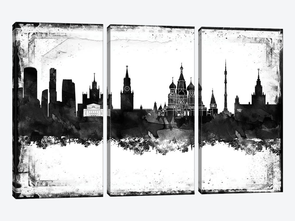 Moscow Black & White Film by WallDecorAddict 3-piece Canvas Wall Art