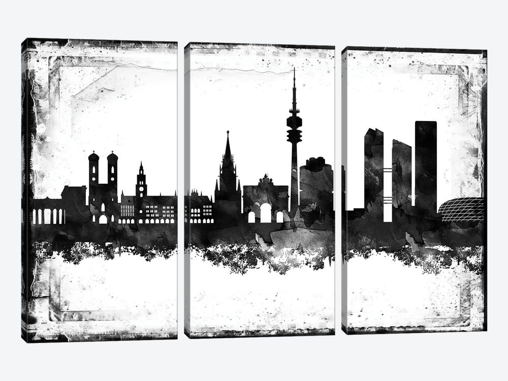 Munich Black & White Film by WallDecorAddict 3-piece Canvas Wall Art