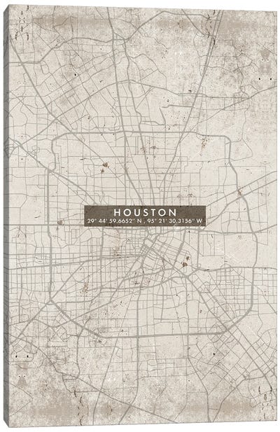 Houston City Map Abstract Canvas Art Print - Houston Art