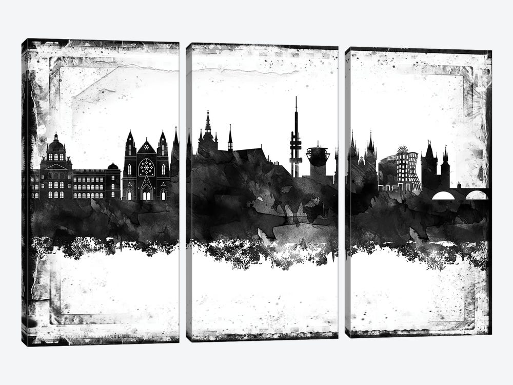 Prague Black & White Film by WallDecorAddict 3-piece Canvas Artwork
