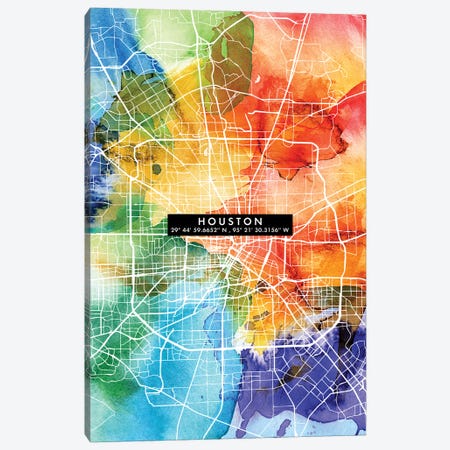 Houston City Map Colorful Canvas Print #WDA146} by WallDecorAddict Canvas Art Print