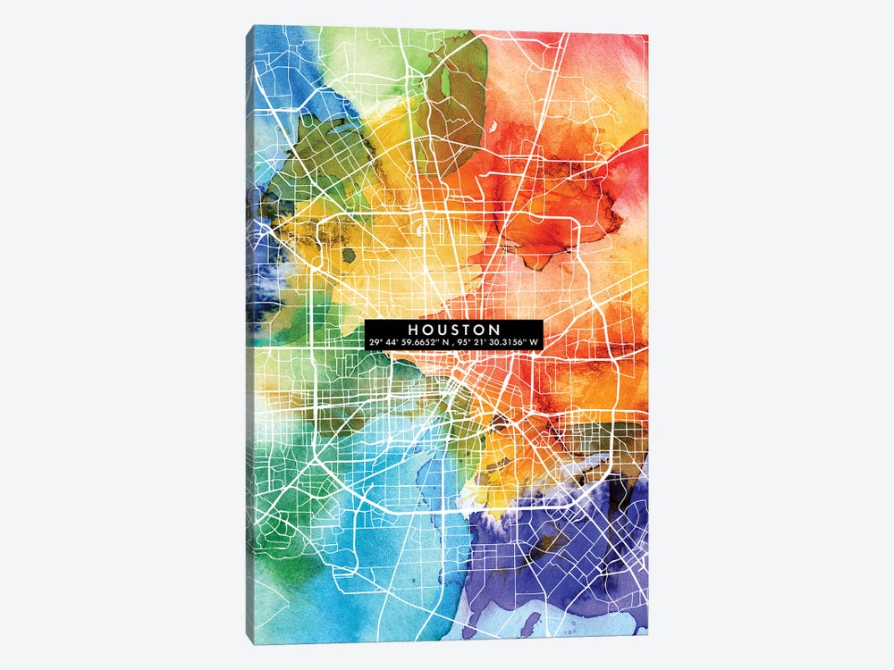 Houston City Map Colorful by WallDecorAddict 1-piece Canvas Artwork