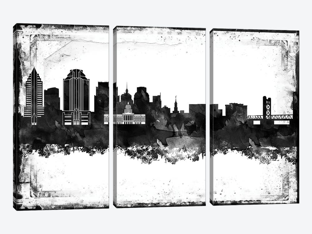 Sacramento Black & White Film by WallDecorAddict 3-piece Canvas Art