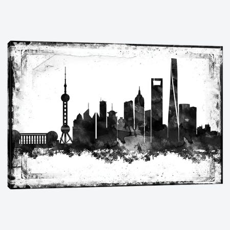 Shanghai Black & White Film Canvas Print #WDA1475} by WallDecorAddict Canvas Wall Art