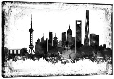 Shanghai Black & White Film Canvas Art Print - Shanghai Art