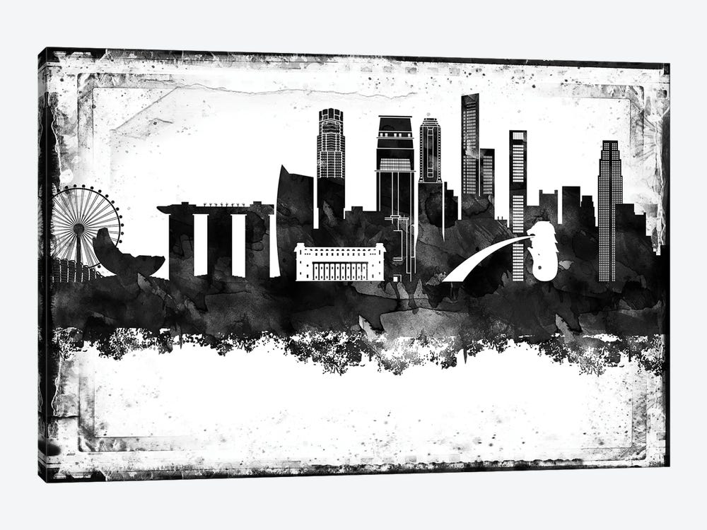 Singapore Black & White Film by WallDecorAddict 1-piece Canvas Wall Art