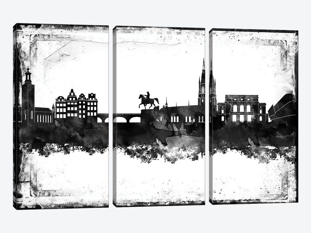 Stockholm Black & White Film by WallDecorAddict 3-piece Canvas Art Print