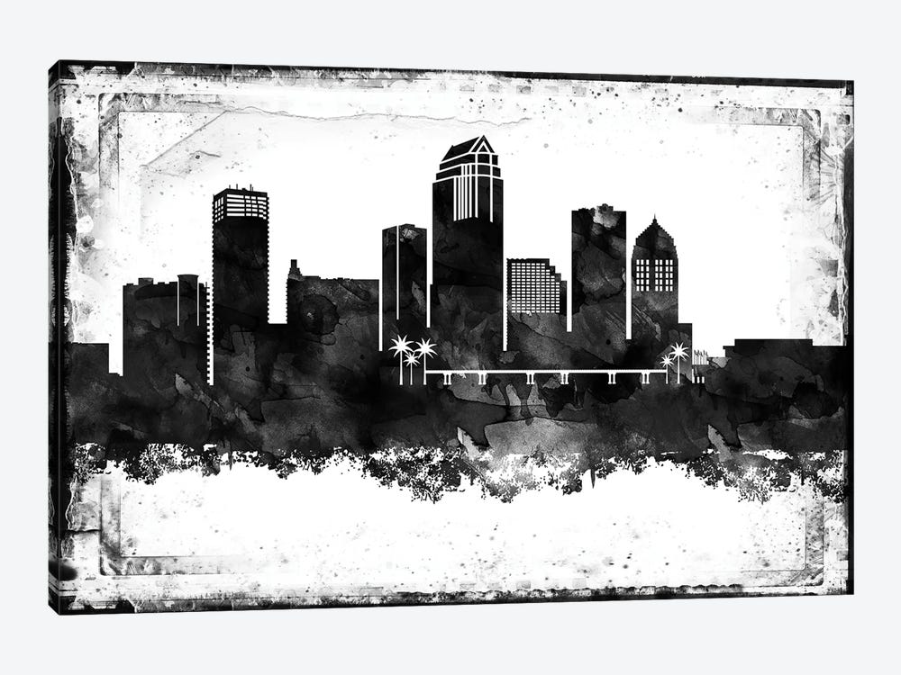 Tampa Black & White Film by WallDecorAddict 1-piece Canvas Print