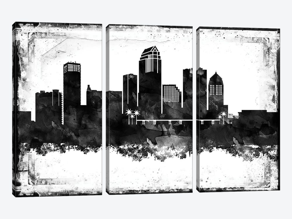 Tampa Black & White Film by WallDecorAddict 3-piece Canvas Art Print