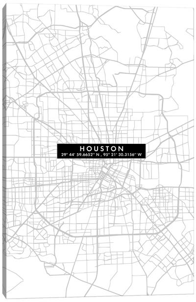 Houston City Map Minimal Canvas Art Print - Urban Maps