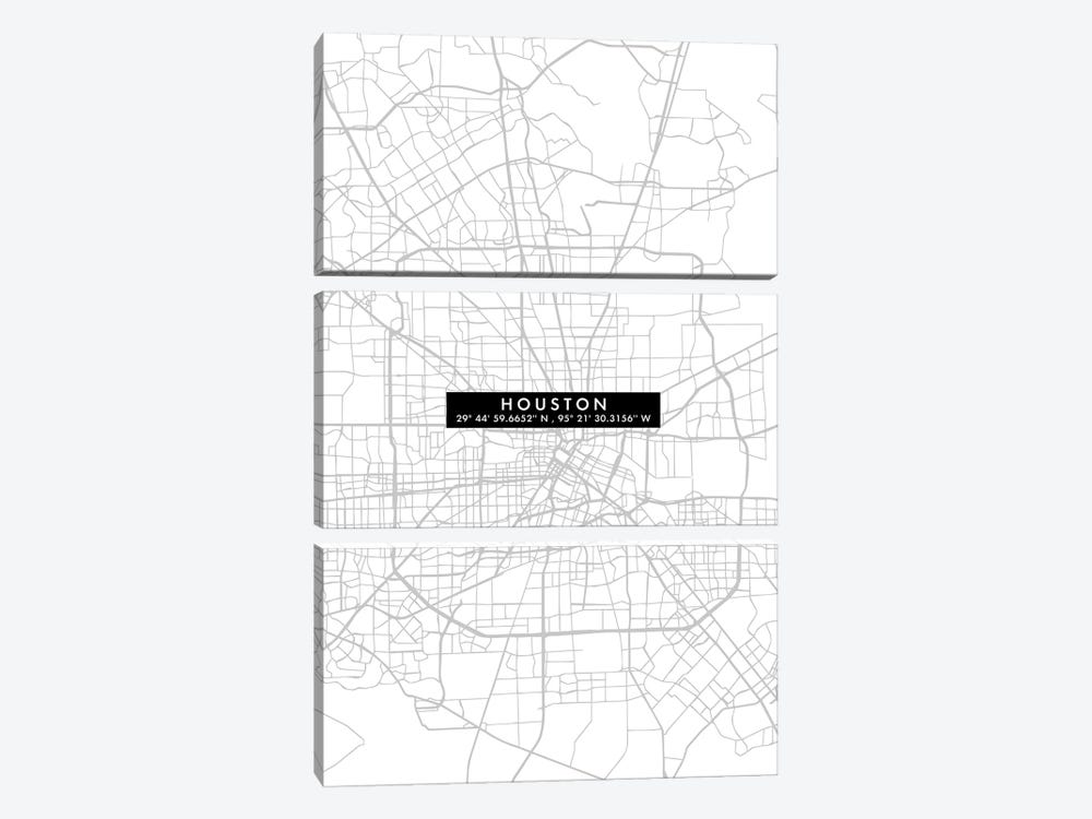 Houston City Map Minimal by WallDecorAddict 3-piece Canvas Art Print