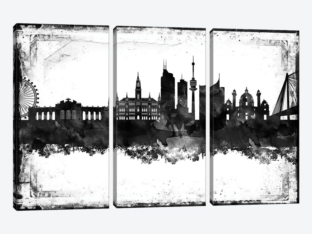 Vienna Black & White Film by WallDecorAddict 3-piece Canvas Art Print