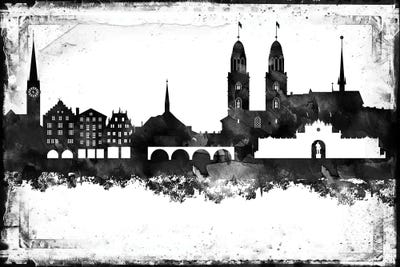 Zurich Black & White Skyline by WallDecorAddict canvas print