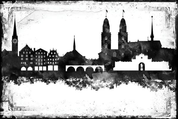 Zurich: Zurich Black & White Skyline by WallDecorAddict
