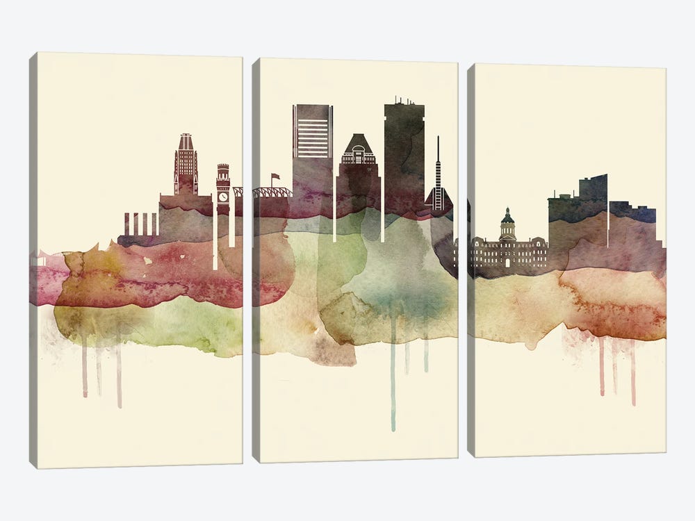 Baltimore Desert Style Skyline by WallDecorAddict 3-piece Canvas Art