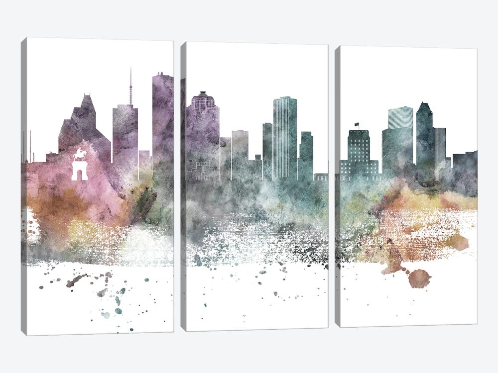 Houston Paste Skylines by WallDecorAddict 3-piece Canvas Art Print