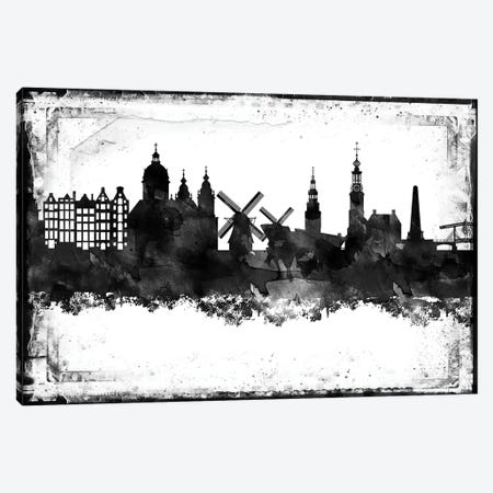 Amesterdam Black And White Framed Skylines Canvas Print #WDA14} by WallDecorAddict Canvas Art Print