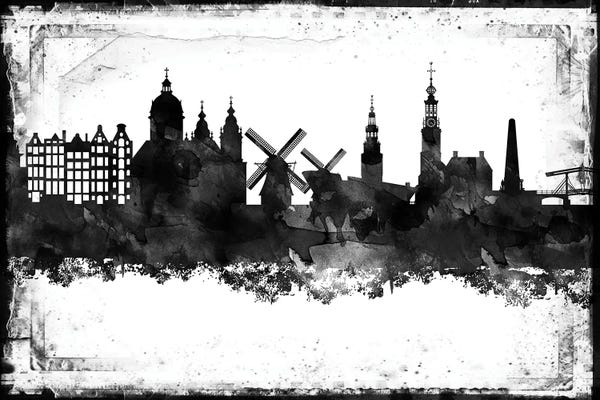 Amsterdam: Amesterdam Black And White Framed Skylines by WallDecorAddict