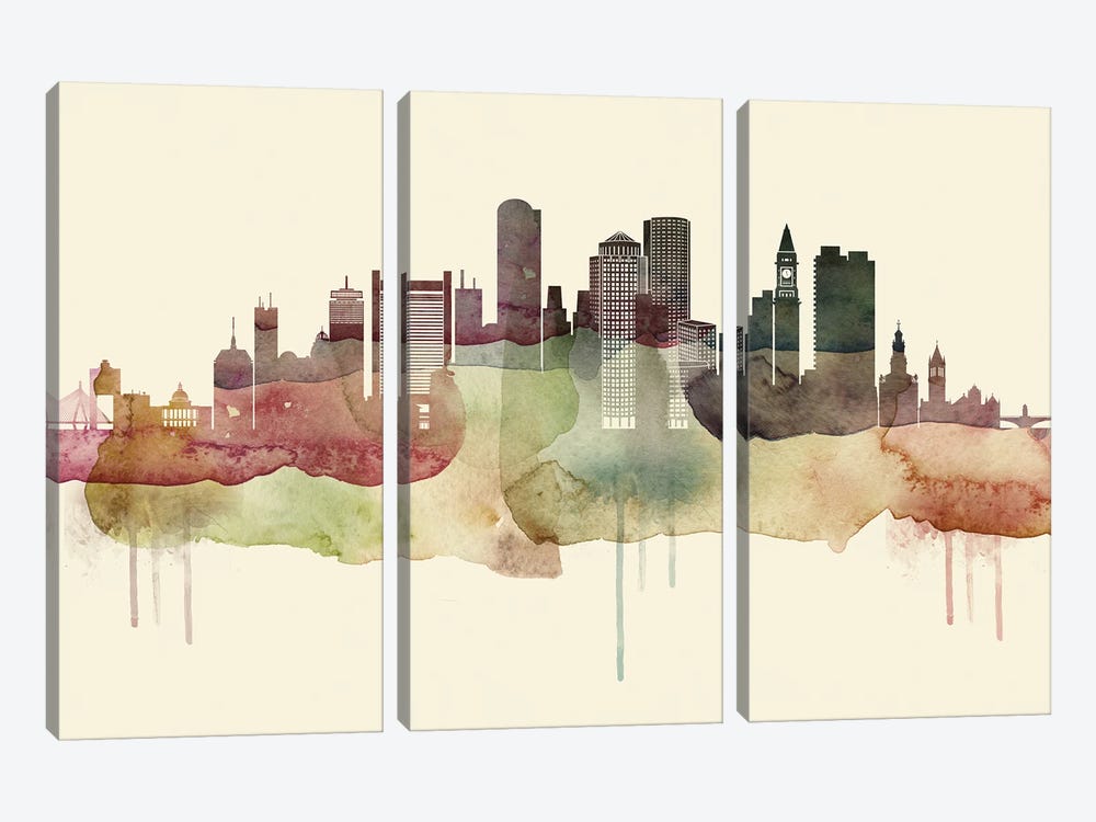 Boston Desert Style Skyline by WallDecorAddict 3-piece Canvas Wall Art