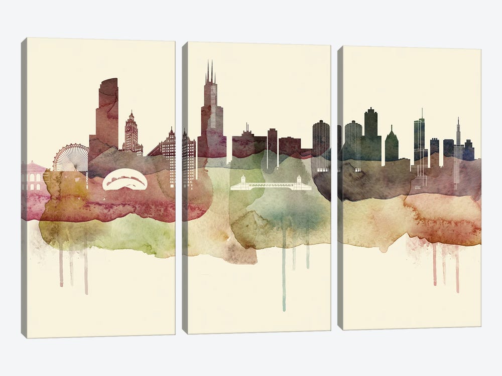 Chicago Desert Style Skyline by WallDecorAddict 3-piece Canvas Wall Art