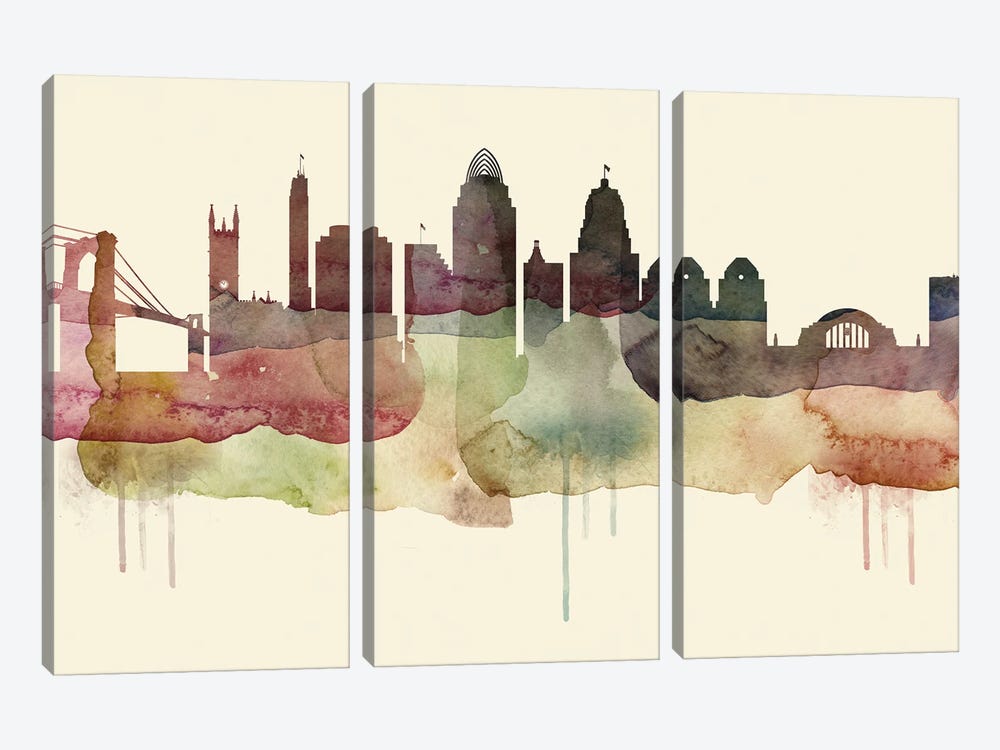 Cincinnati Desert Style Skyline by WallDecorAddict 3-piece Canvas Print