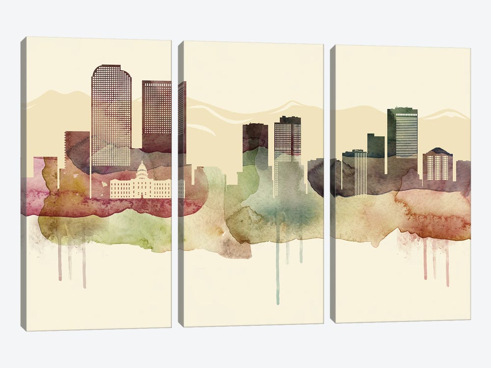 Denver Desert Style Skyline by WallDecorAddict 3-piece Canvas Print