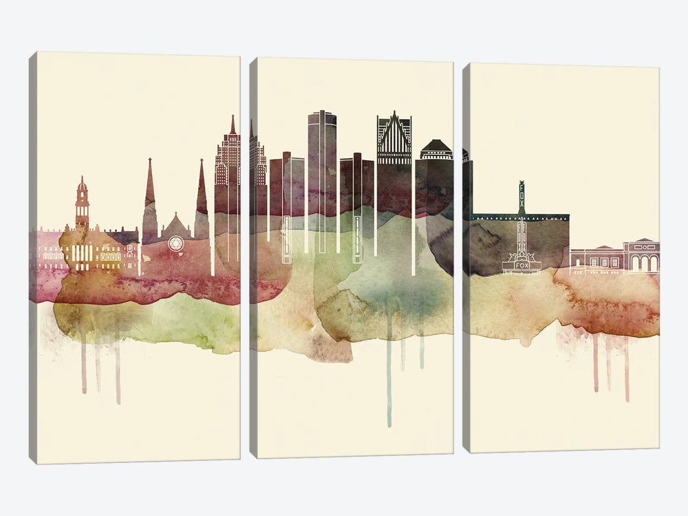 Detroit Desert Style Skyline by WallDecorAddict 3-piece Canvas Art