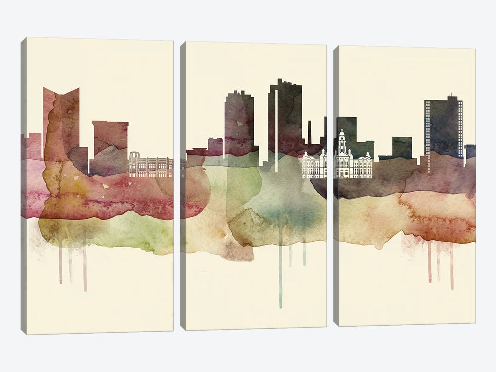 Fort Worth, Texas Desert Style Skyline by WallDecorAddict 3-piece Canvas Print