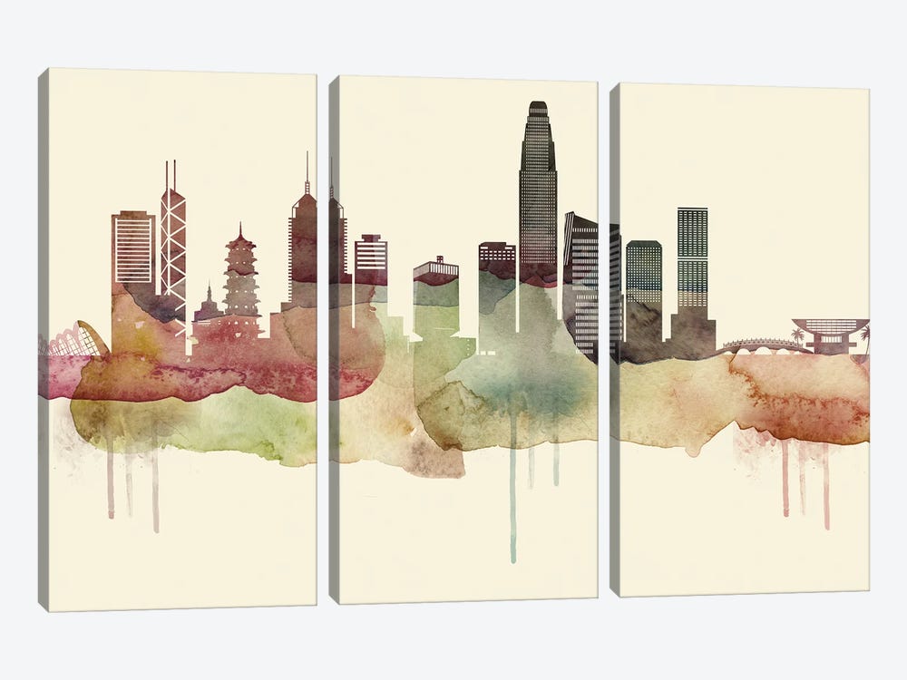 Hong Kong Desert Style Skyline by WallDecorAddict 3-piece Canvas Print