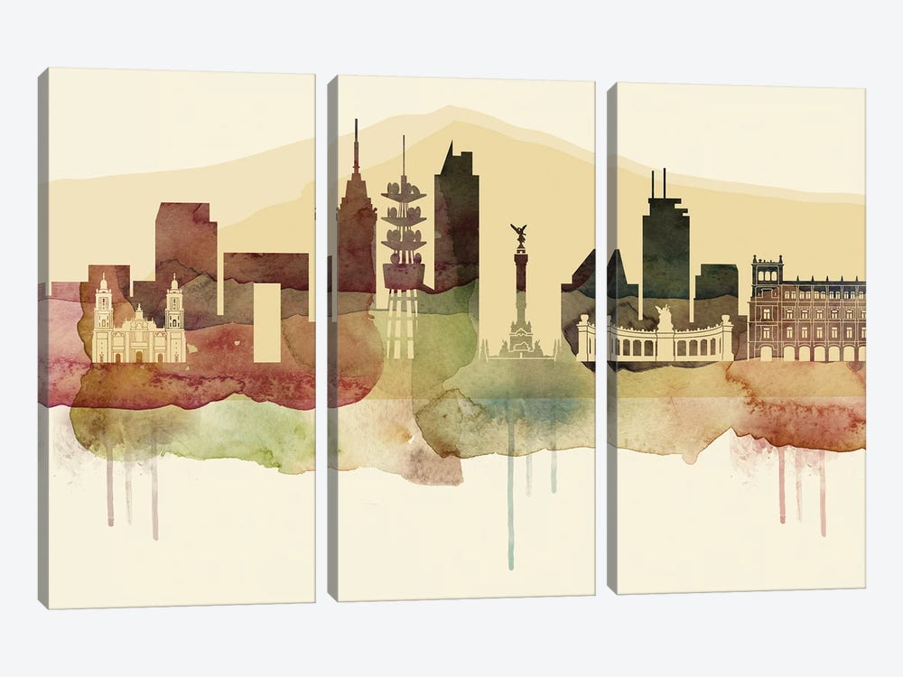 Mexico City Desert Style Skyline by WallDecorAddict 3-piece Canvas Art Print