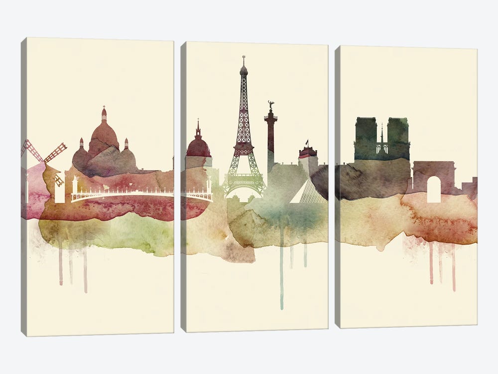 Paris Desert Style Skyline by WallDecorAddict 3-piece Canvas Artwork