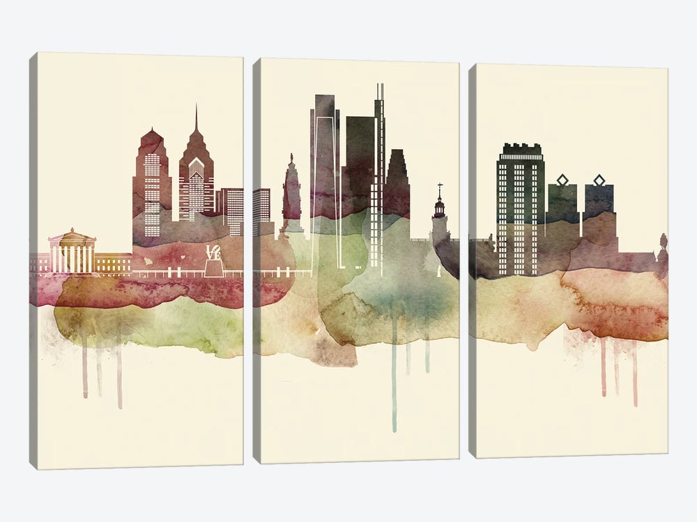 Philadelphia Desert Style Skyline by WallDecorAddict 3-piece Canvas Artwork