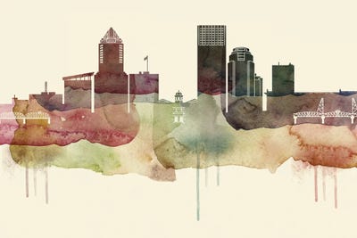 Portland Desert Style Skyline by WallDecorAddict framed wall art