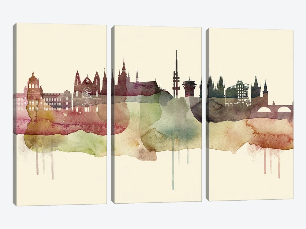 Prague Desert Style Skyline by WallDecorAddict 3-piece Canvas Artwork