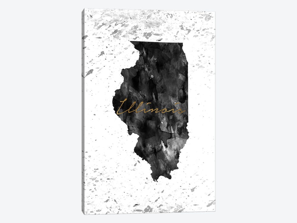 Illinois Black And White Gold by WallDecorAddict 1-piece Canvas Print